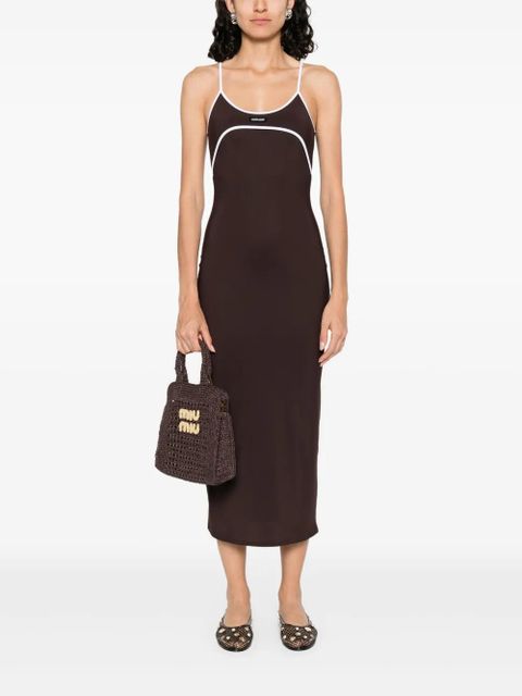 Miu Miu contrast-trim midi dress - Brown - zdjęcie produktu nr 2