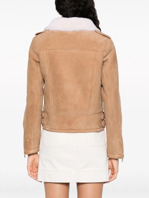 Yves Salomon shearling-trim leather biker jacket - Neutrals