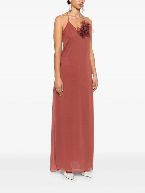 Blumarine floral-appliqué georgette maxi dress - Brown