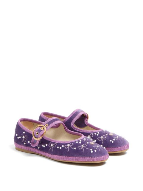 Valentino Garavani Mary-Jane endouce velvet ballerina with bow embroidery - Purple - zdjęcie produktu nr 2