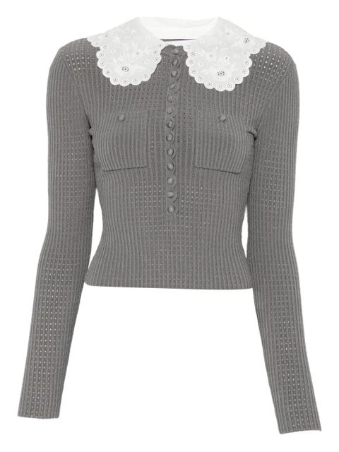 Self-Portrait contrasting-collar top - Grey - zdjęcie produktu nr 1