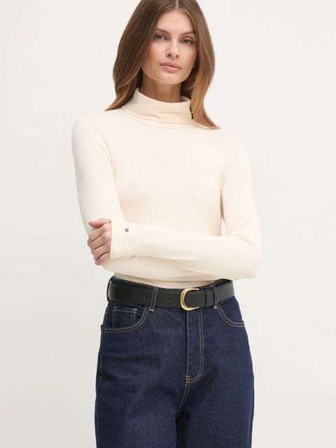 Tommy Hilfiger longsleeve damskie kolor beżowy z golfem WW0WW39826 - zdjęcie produktu nr 1