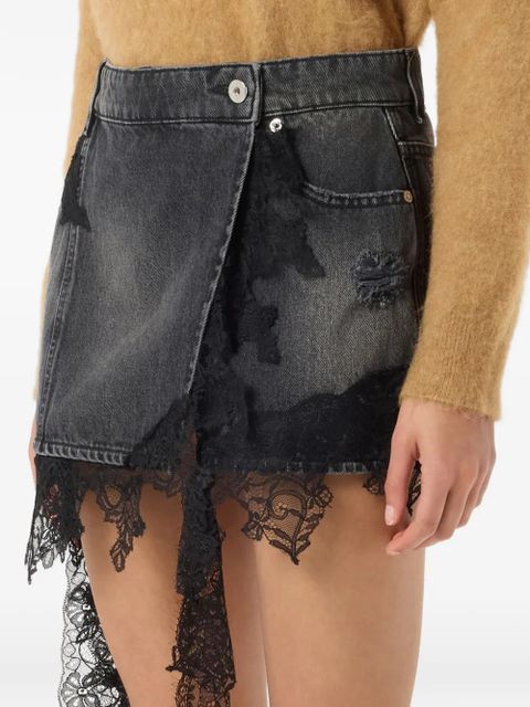 Blumarine lace-panel denim mini skirt - Grey