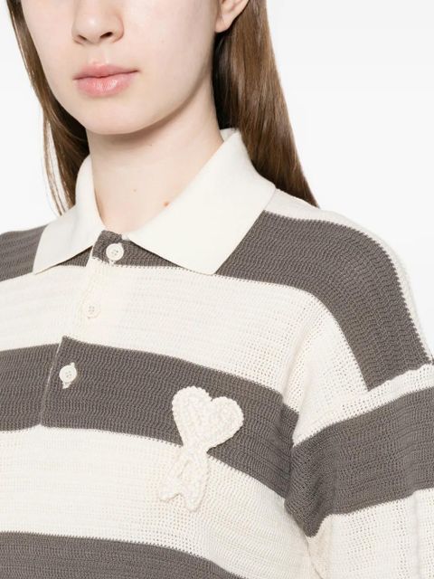 AMI Paris striped heart appliqué dress - Grey
