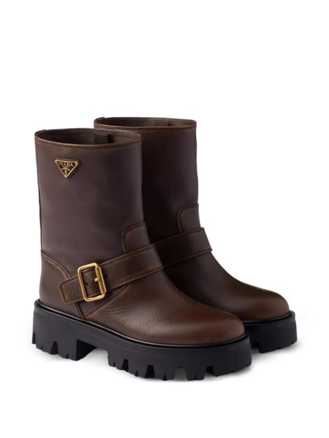 Prada 50mm buckle leather boots - Brown