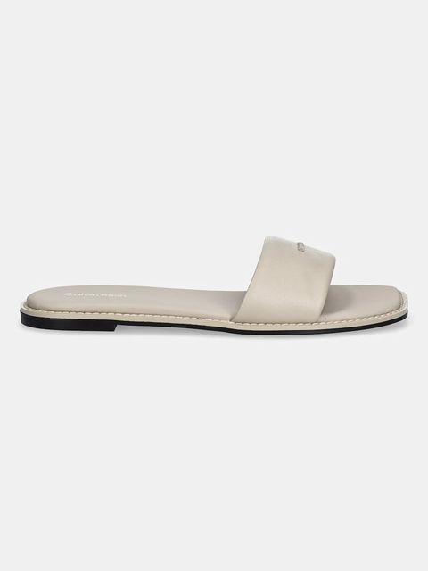 Calvin Klein klapki skórzane FLAT SANDAL SQUARE HF LTH damskie kolor beżowy HW0HW02652 - zdjęcie produktu nr 2