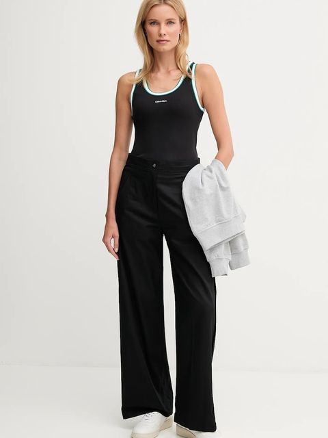 Calvin Klein Jeans spodnie bawełniane damskie kolor czarny szerokie high waist LV044D612G