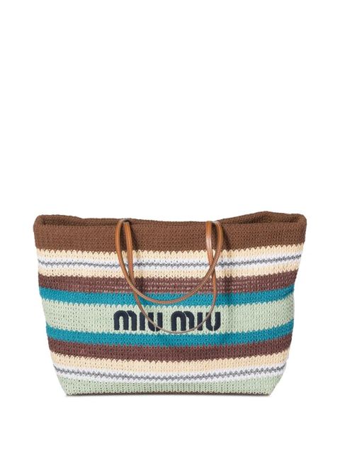 Miu Miu raffia-effect woven tote bag - Brown - zdjęcie produktu nr 1