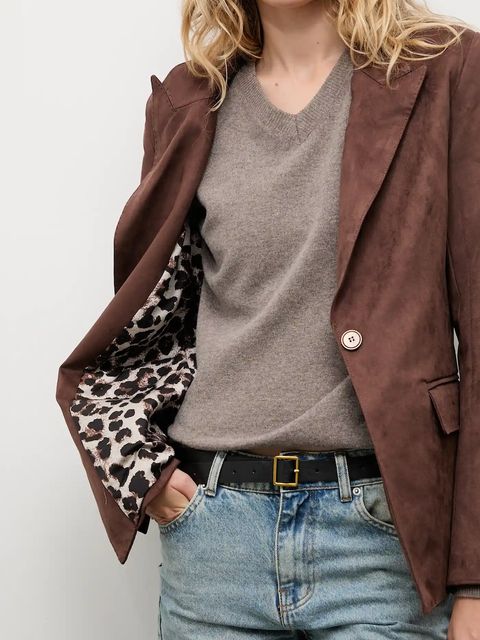 Answear.LAB marynarka kolor brązowy jednorzędowa gładka