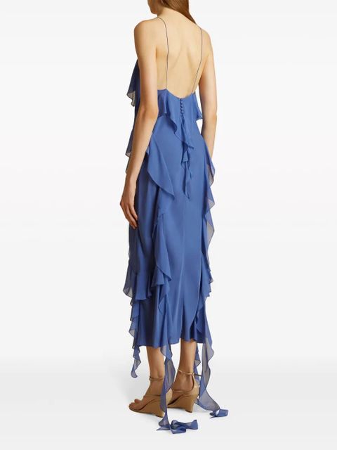 KHAITE The Pim ruffle-trim silk midi dress - Blue