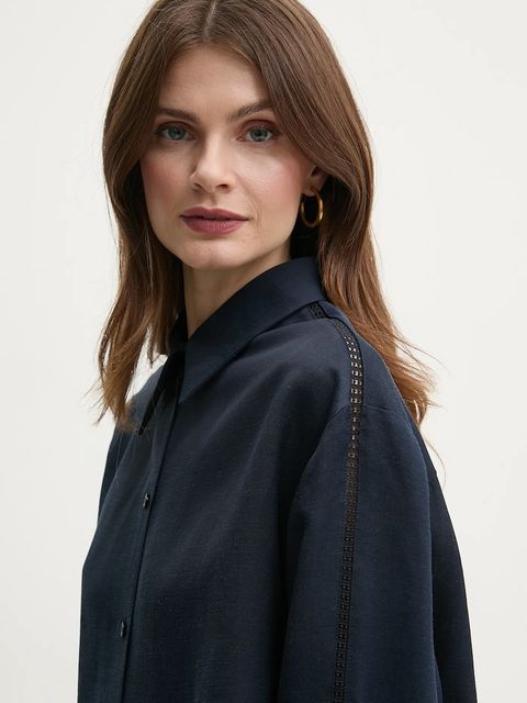 BOSS koszula z domieszką lnu