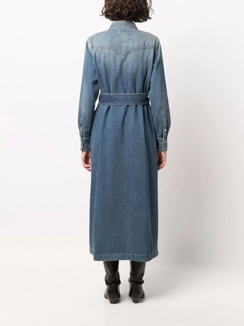 Golden Goose logo-patch long-sleeve denim dress - Blue