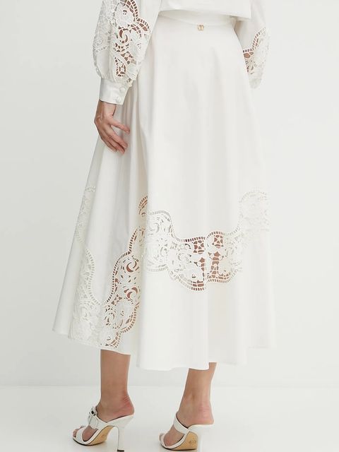 Twinset spódnica bawełniana kolor beżowy maxi rozkloszowana 251TT2332