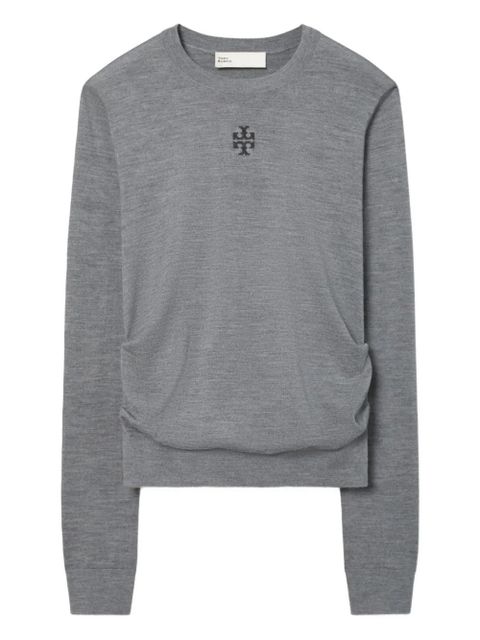 Tory Burch logo-embroidered wool sweater - Grey - zdjęcie produktu nr 1