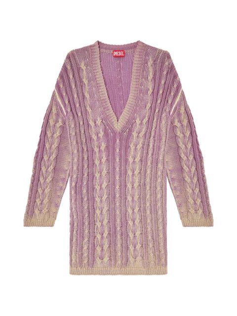 Diesel cable-knit V-neck mini dress - Purple - zdjęcie produktu nr 1