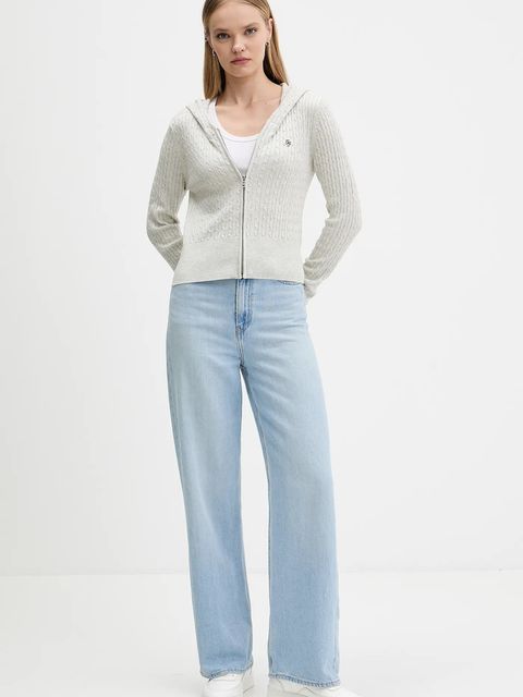 Guess Jeans kardigan z domieszką jedwabiu damska kolor szary lekki W5BR04 Z3HO2