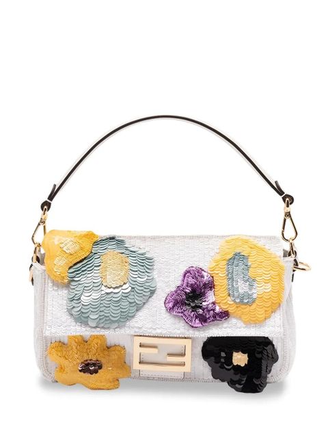 FENDI Baguette Sunny Side Flowers sequin-embellished shoulder bag - White - zdjęcie produktu nr 1