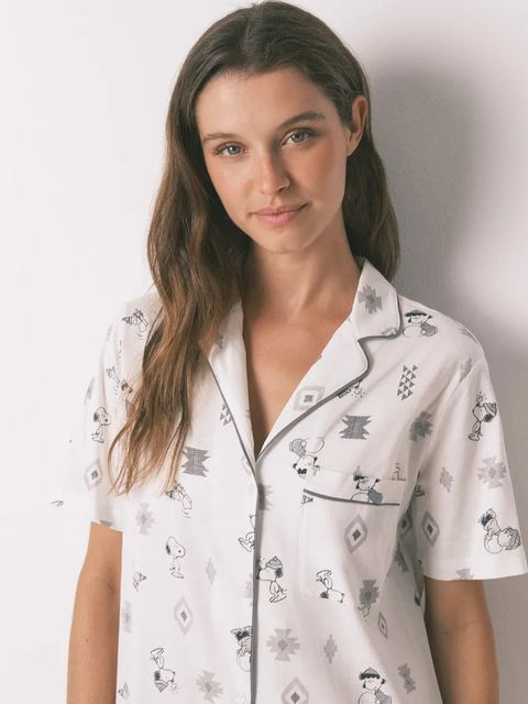 women'secret koszula nocna bawełniana SNOOPY damska kolor biały bawełniana 4442114