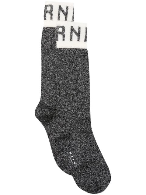 Marni logo-intarsia metallic-threading socks - Black