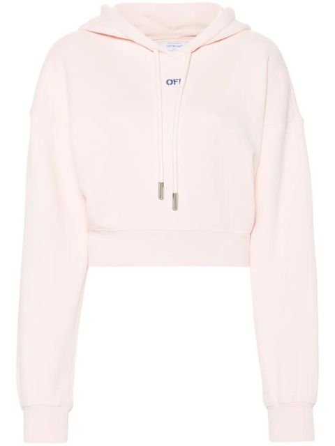 Off-White floral-embroidered cropped hoodie - Pink
