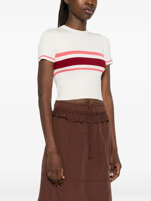 Self-Portrait striped ribbed-knit T-shirt - Neutrals