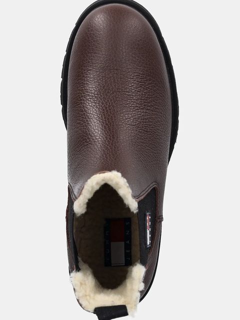 Tommy Jeans sztyblety skórzane TJW CHELSEA BOOT WL damskie kolor brązowy na platformie ocieplone EN0EN02826
