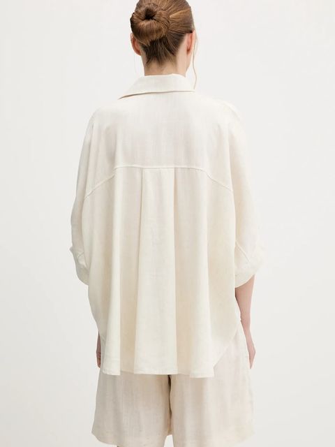 Answear.LAB koszula z lnem damska kolor beżowy relaxed z kołnierzykiem klasycznym