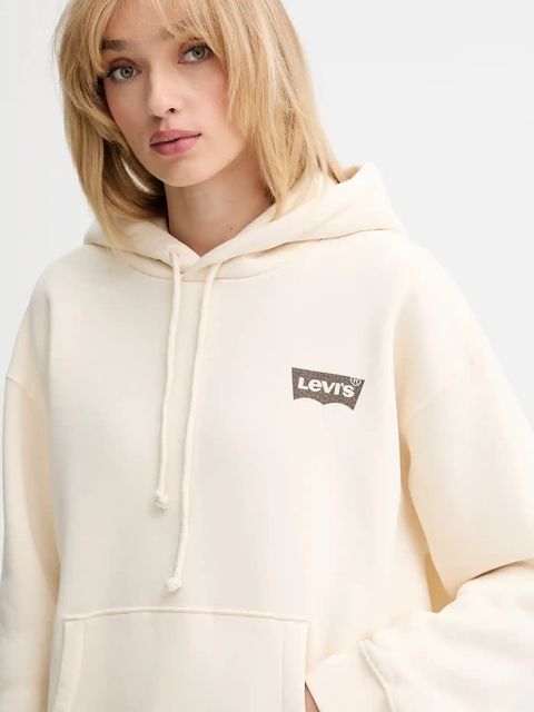 Levi's bluza damska kolor beżowy z kapturem z nadrukiem 004ND