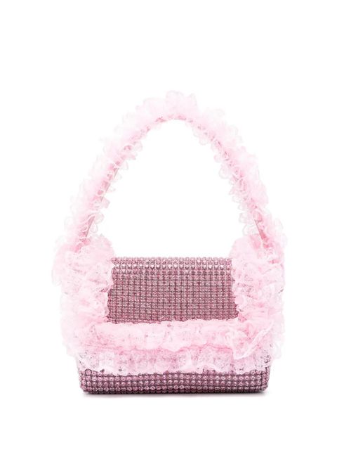 Self-Portrait crystal-embellished lace-detail shoulder bag - Pink - zdjęcie produktu nr 1
