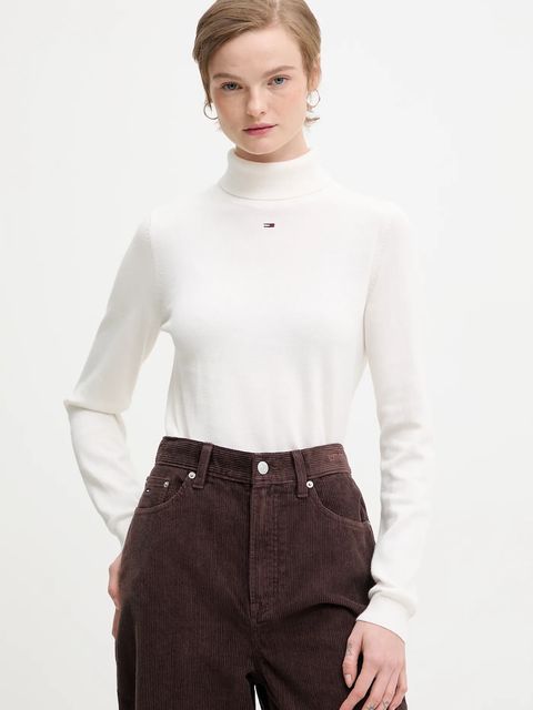 Tommy Jeans sweter bawełniany damski kolor biały lekki z golfem DW0DW21672 - zdjęcie produktu nr 1