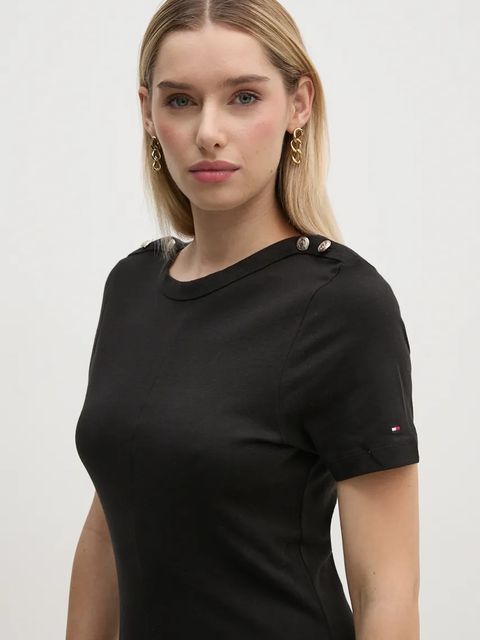 Tommy Hilfiger sukienka bawełniana kolor czarny midi rozkloszowana WW0WW42917