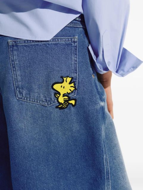 Essentiel Antwerp Woodstock-embroidered denim shorts - Blue