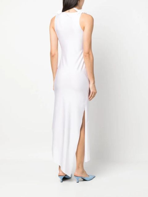 Coperni rose-appliqué asymmetric dress - White