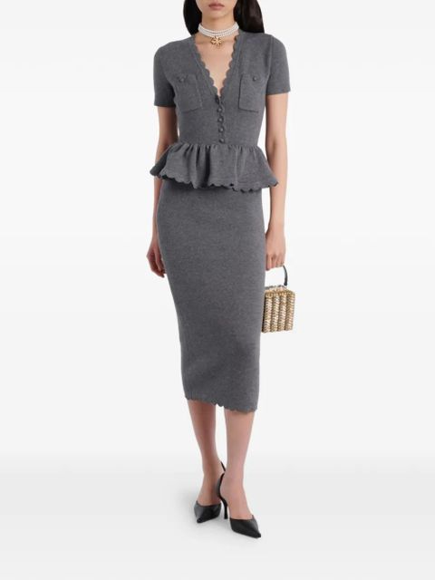 Self-Portrait button scalloped midi dress - Grey - zdjęcie produktu nr 2