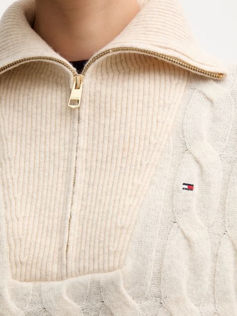 Tommy Hilfiger sweter wełniany damski kolor beżowy WW0WW46425