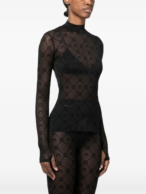 Marine Serre Moonogram-flocked mesh top - Black