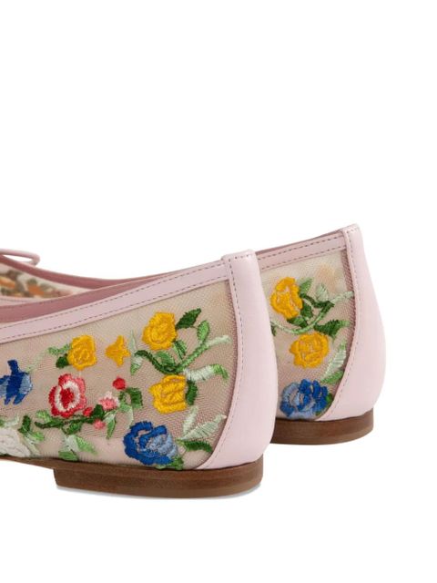 Manolo Blahnik embroidered floral ballerina shoes - Pink