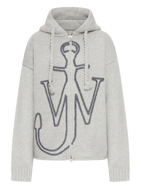 JW Anderson wool anchor-embroidery hoodie - Grey - zdjęcie produktu nr 1