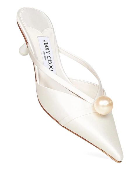 Jimmy Choo 50mm pearl-embellished pointed-toe mules - Neutrals