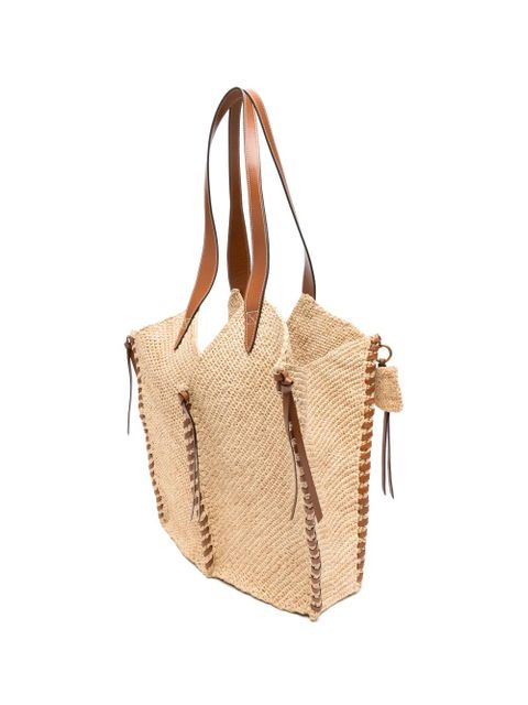 ISABEL MARANT Tampa leather-trimmed raffia shoulder bag - Neutrals