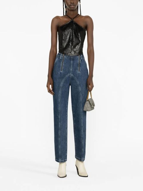 Self-Portrait zip-embellished straight-leg jeans - Blue