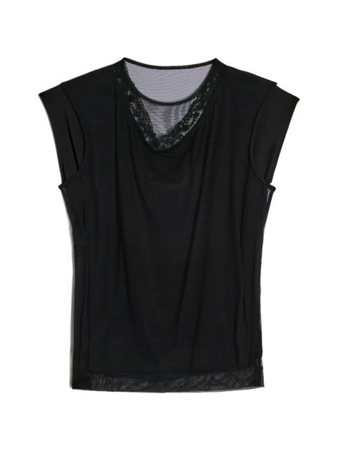 Simone Rocha Layered Liquid Cap Sleeve Lace Trim cotton T-Shirt - Black - zdjęcie produktu nr 1