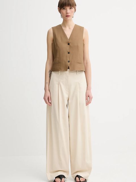 Marc O'Polo kamizelka lniana kolor brązowy jednorzędowa 504095281007