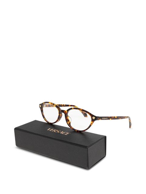 Versace Eyewear tortoiseshell-effect geometric-frame glasses - Brown - zdjęcie produktu nr 2