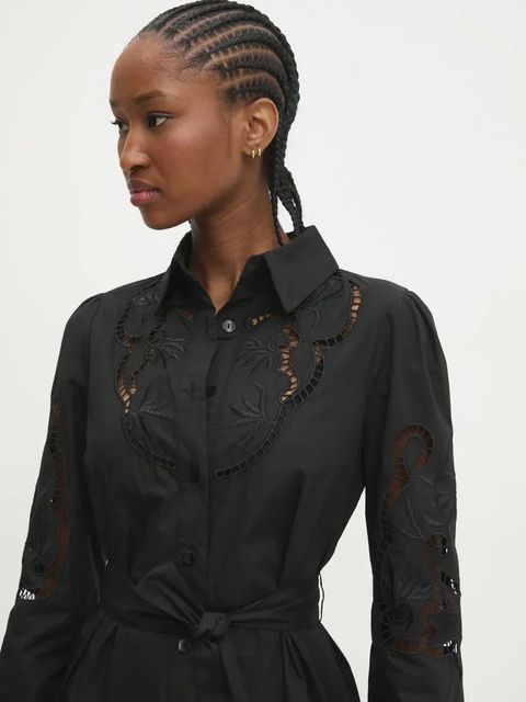 Answear.LAB sukienka bawełniana kolor czarny maxi rozkloszowana