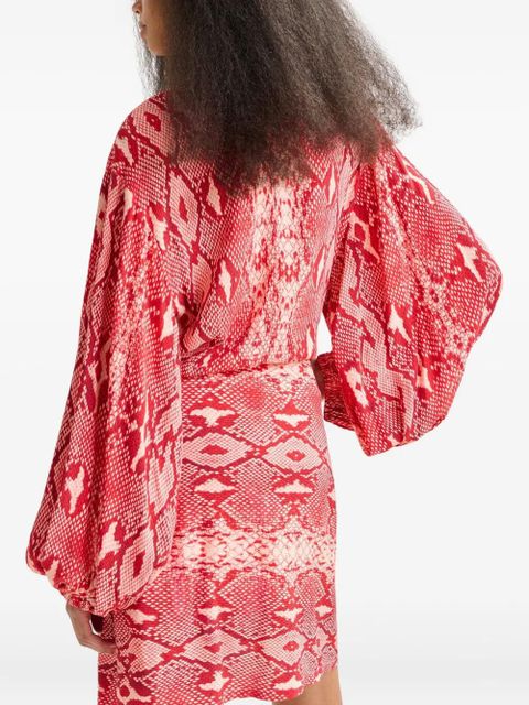 Essentiel Antwerp snake-print draped asymmetric dress - Red