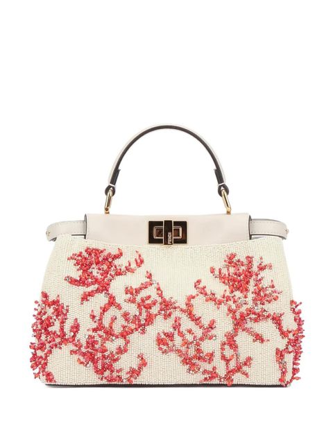 FENDI Peekaboo coral embellished top handle mini bag - Neutrals - zdjęcie produktu nr 1