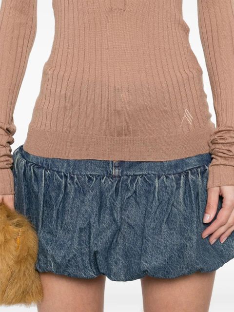 The Attico chunky-ribbed polo top - Brown