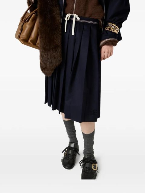 Miu Miu pleated embroidered midi skirt - Blue