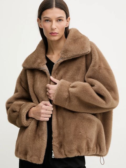 Answear.LAB kurtka kolor beżowy przejściowa oversize